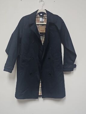 Burberry Navy Double-Breasted Trench with Signature Check Lining